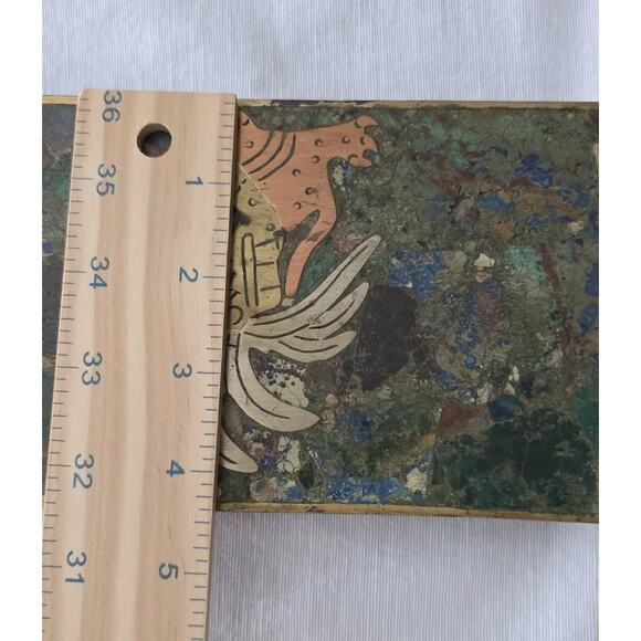 VTG Tribal Mexican Trinket Box Mixed Metal & Semi-Precious Stone Mosaic Hinged - Picture 9 of 9